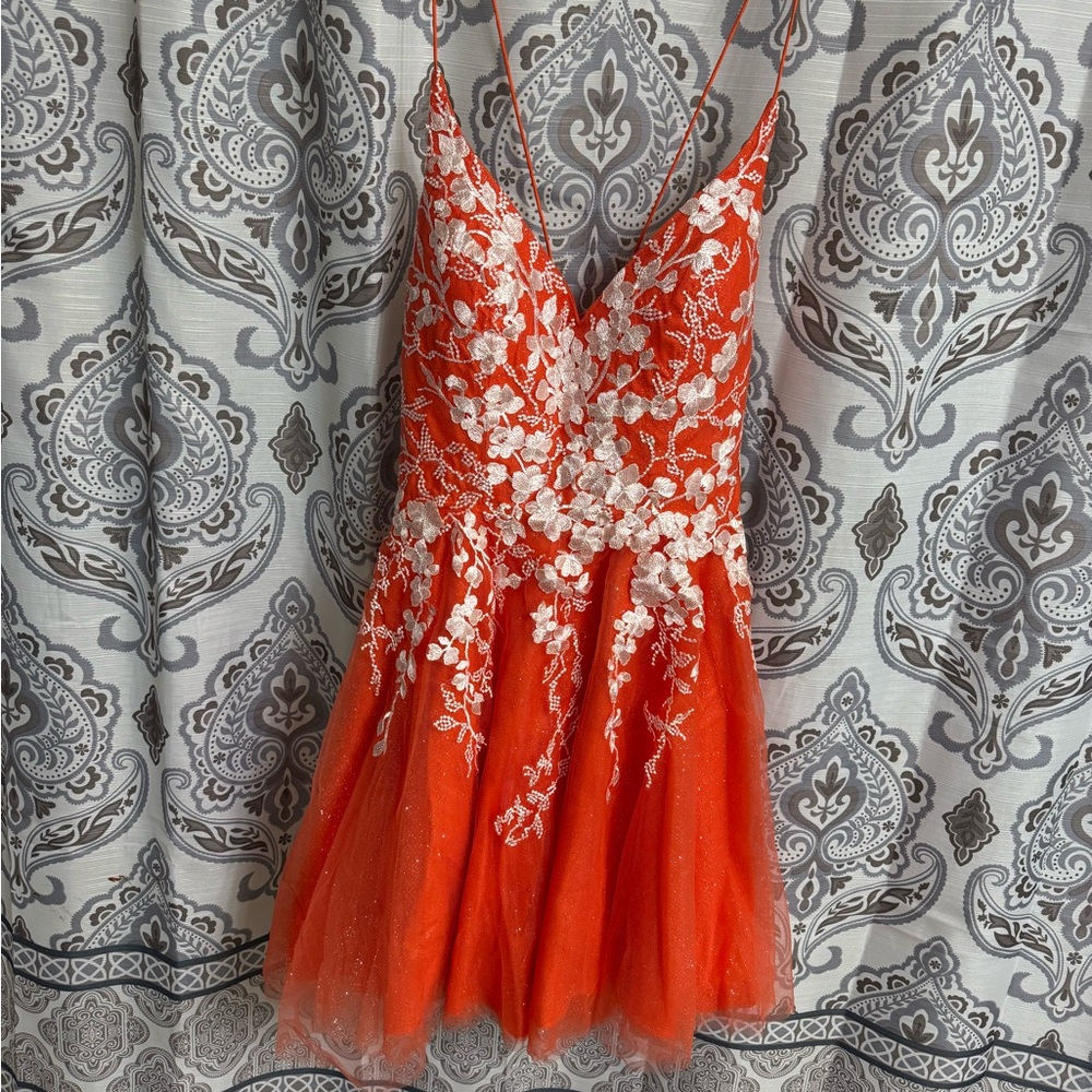 Orange Embroidered semi formal prom dress